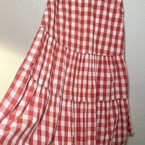 GAP Red and White Gingham Tiered Midi Skirt